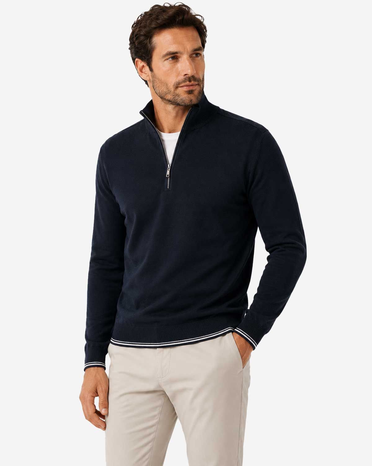Paul &amp; Shark pullover 26411641-013 donkerblauw van feather-light katoen met half zip