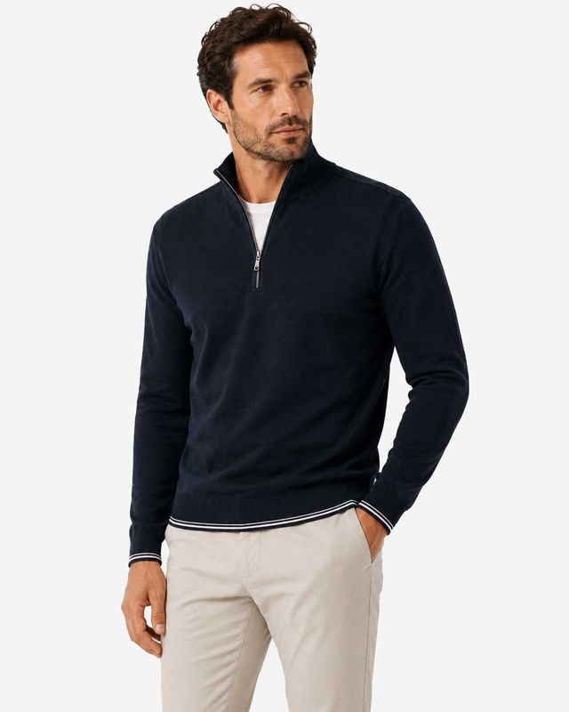 Paul &amp; Shark pullover 26411641-013 donkerblauw van feather-light katoen met half zip
