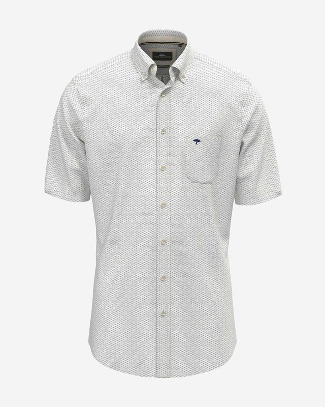 Fynch Hatton overhemd korte mouw pine green print casual fit katoen heren