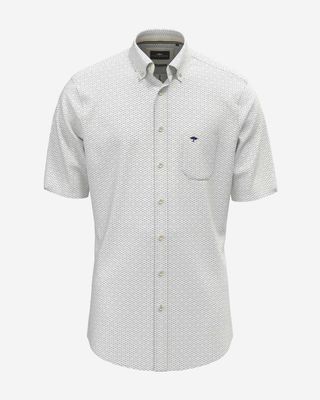 Fynch Hatton overhemd korte mouw pine green print casual fit katoen heren
