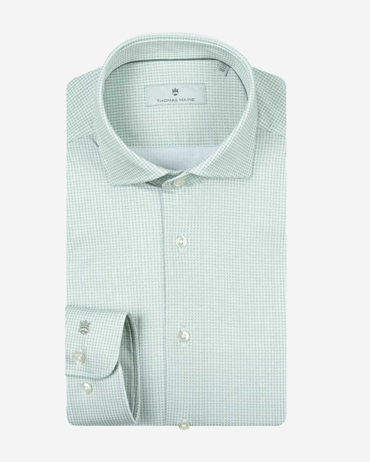 Thomas Maine jersey shirt 617779-72 jade green met print en kent kraag bij Van den Broek Herenmode Haarlem