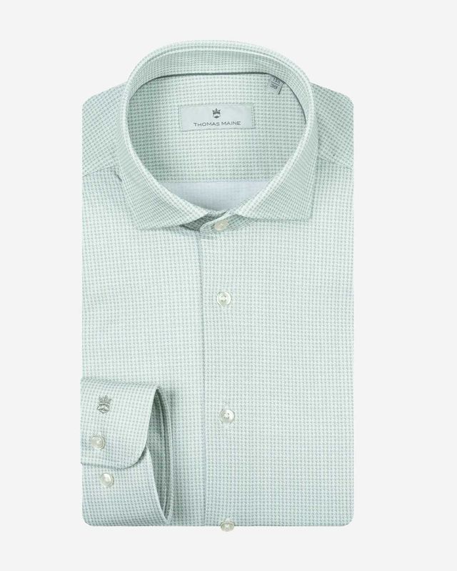 Thomas Maine jersey shirt 617779-72 jade green met print en kent kraag bij Van den Broek Herenmode Haarlem