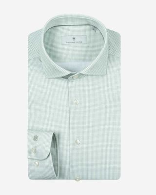 Thomas Maine jersey shirt 617779-72 jade green met print en kent kraag bij Van den Broek Herenmode Haarlem