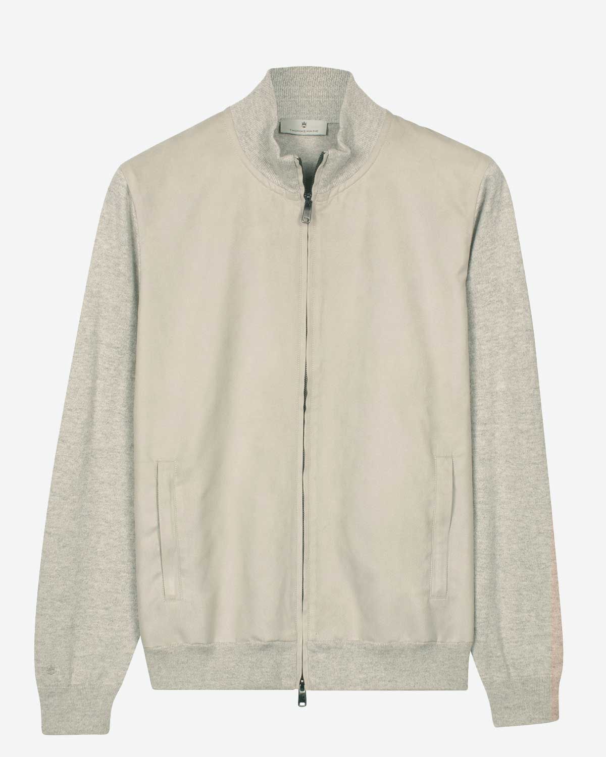 Thomas Maine vest 6120TM900 lichtgrijs melange cardigan met rits bij Van den Broek Herenmode Haarlem