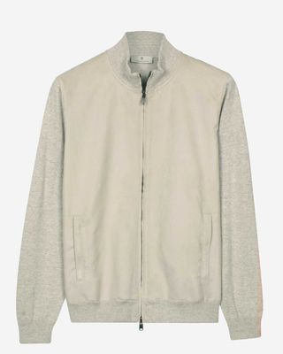 Thomas Maine vest 6120TM900 lichtgrijs melange cardigan met rits bij Van den Broek Herenmode Haarlem