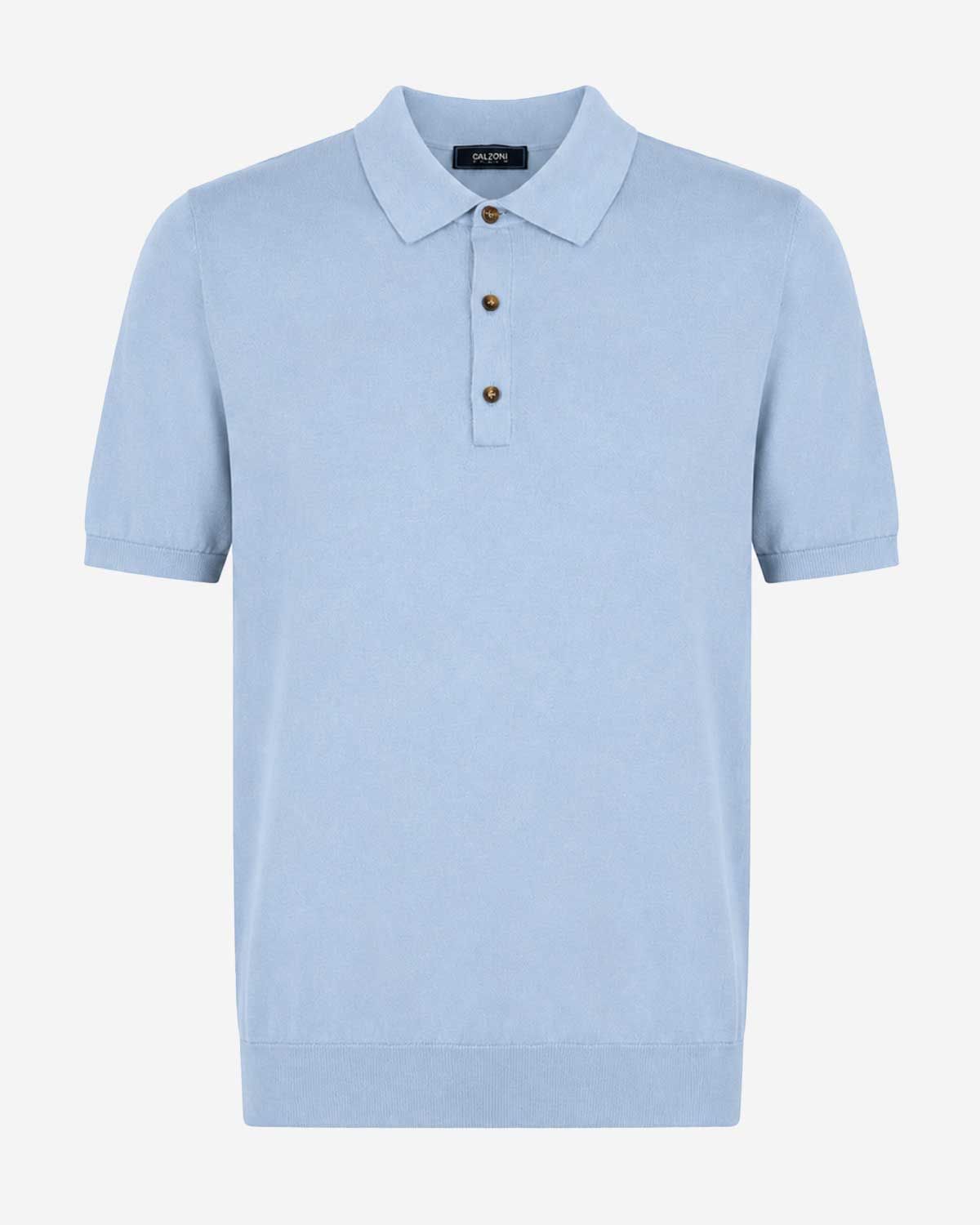 Luxe lichtblauwe Calzoni polo V26710-500 van zijde en katoen met superzachte premium kwaliteit