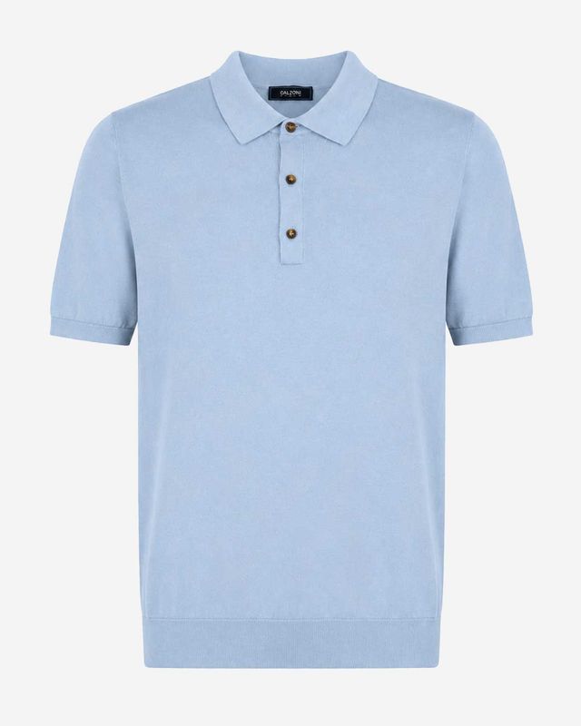Luxe lichtblauwe Calzoni polo V26710-500 van zijde en katoen met superzachte premium kwaliteit