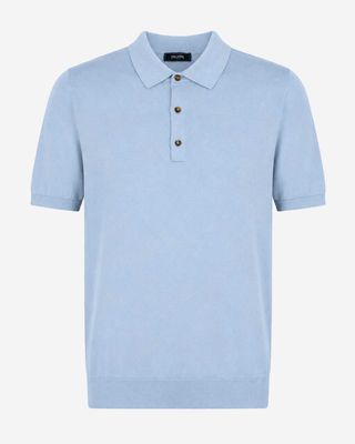 Luxe lichtblauwe Calzoni polo V26710-500 van zijde en katoen met superzachte premium kwaliteit