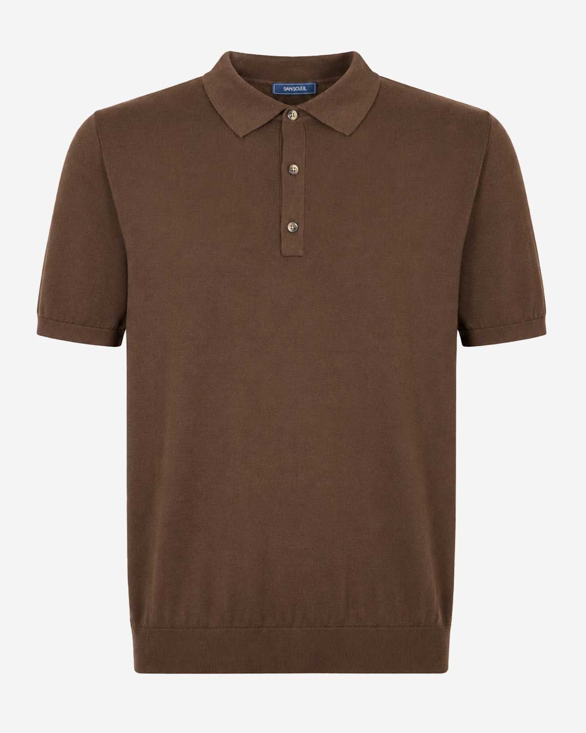 Luxe donkerbruine Calzoni polo V26710-950 van zijde en katoen met superzachte premium kwaliteit