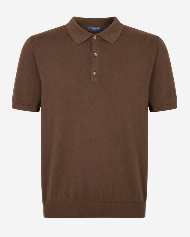 Luxe donkerbruine Calzoni polo V26710-950 van zijde en katoen met superzachte premium kwaliteit