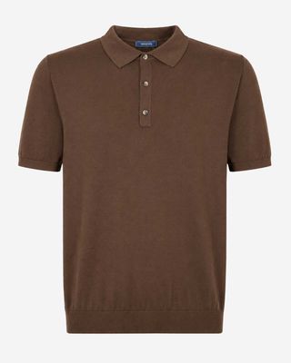 Luxe donkerbruine Calzoni polo V26710-950 van zijde en katoen met superzachte premium kwaliteit