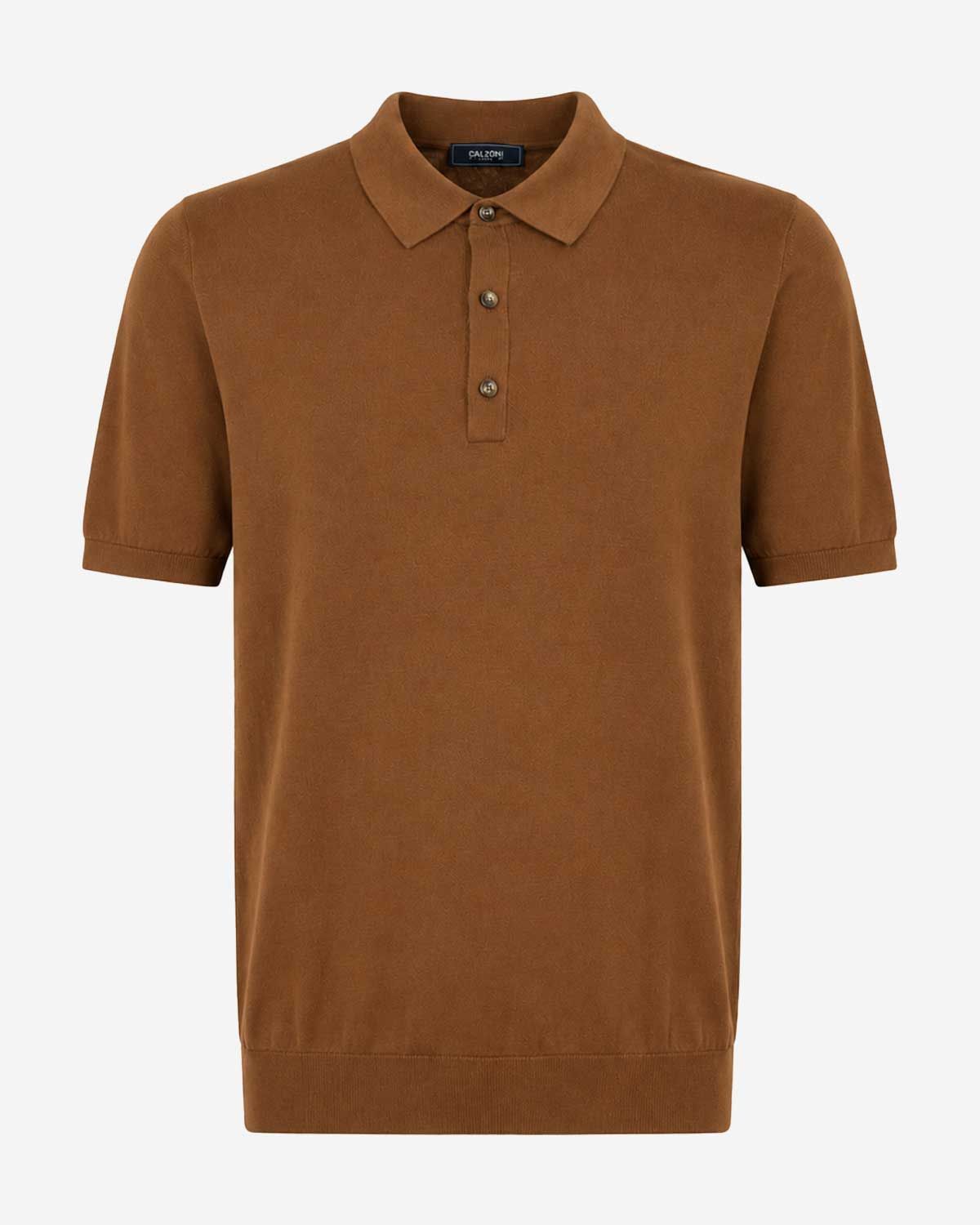 Luxe Calzoni polo V26710-910 in tabakbruin van zijde en katoen met superzachte premium kwaliteit