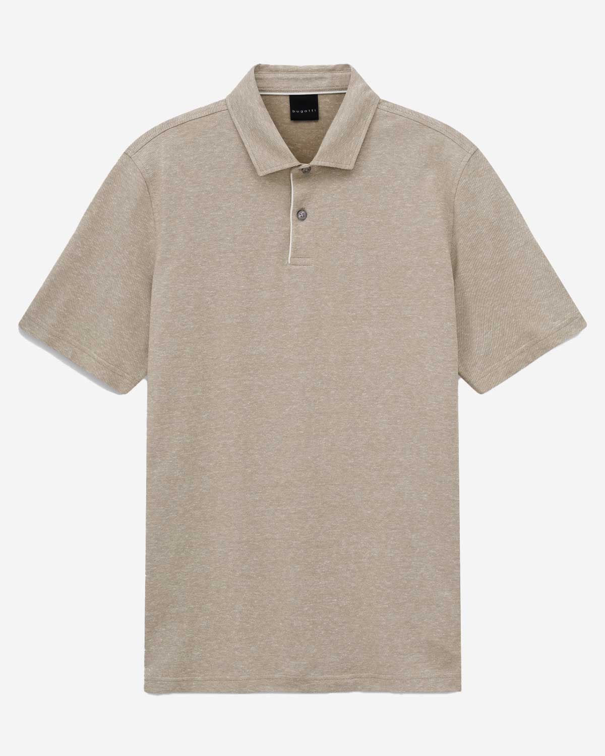 Bugatti polo korte mouw effen beige melange 8150-15023E-40 katoen linnen heren Haarlem