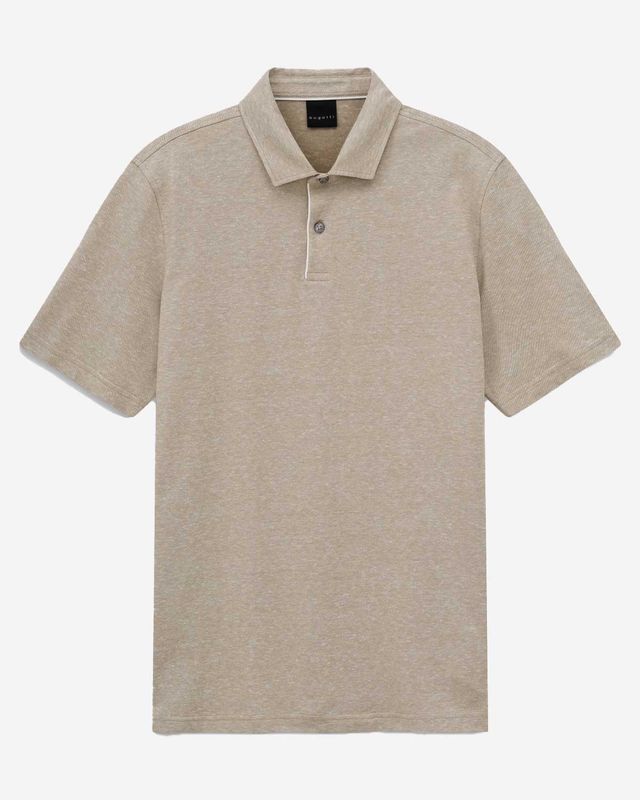 Bugatti polo korte mouw effen beige melange 8150-15023E-40 katoen linnen heren Haarlem