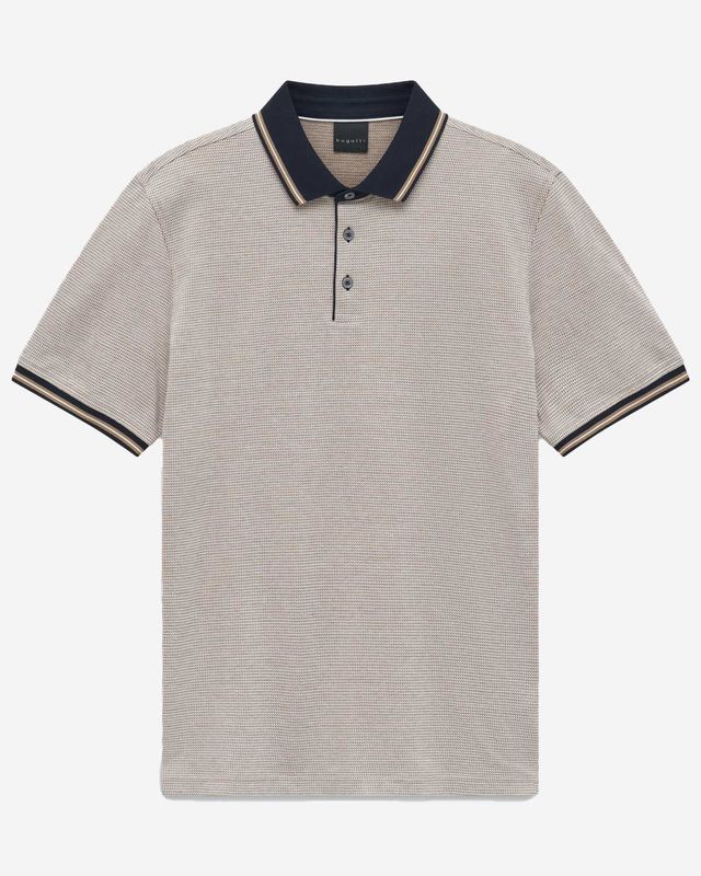 Bugatti polo korte mouw structuur piqué brown navy contrast 8150-15103E-40 katoen heren Haarlem