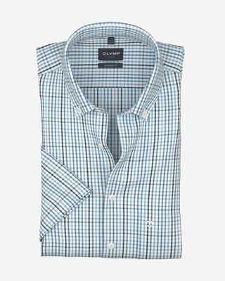 OLYMP Luxor overhemd 12521211 blauw ruit korte mouw modern fit katoen