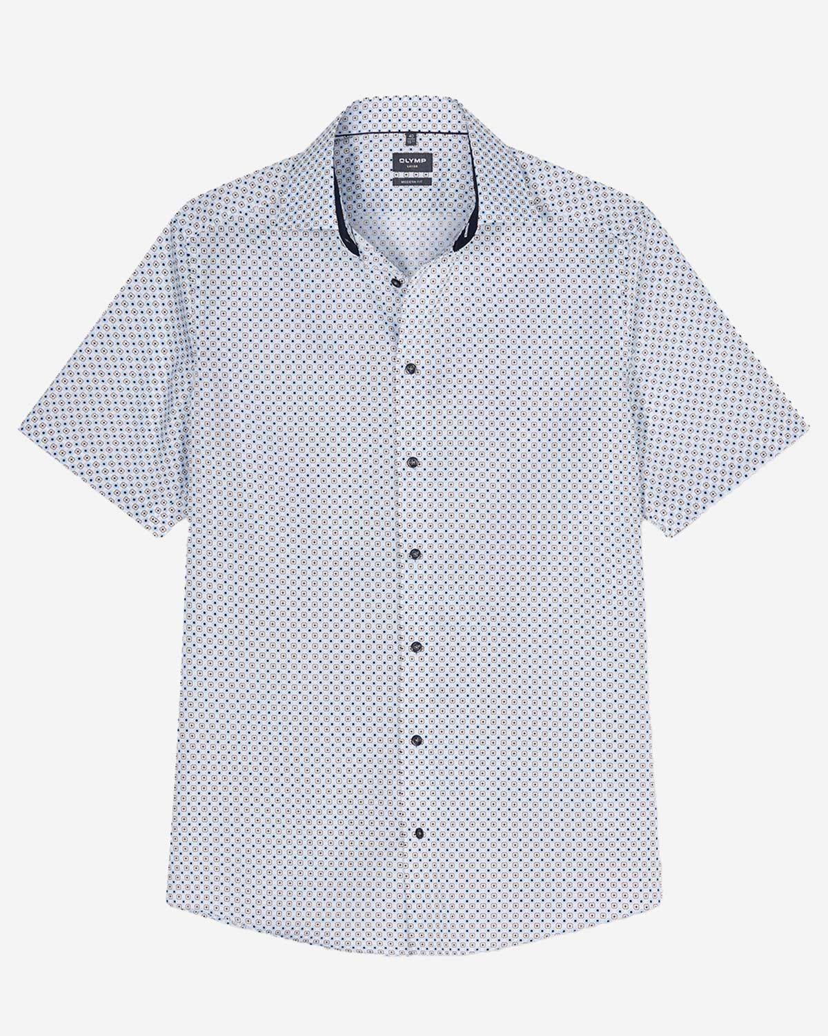 OLYMP Luxor overhemd wit patroon modern fit korte mouw heren