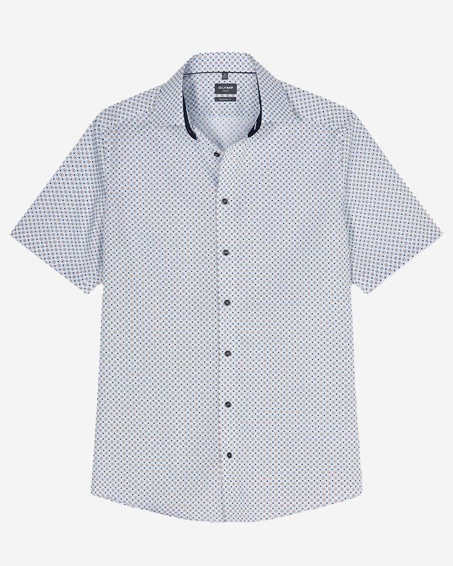 OLYMP Luxor overhemd wit patroon modern fit korte mouw heren