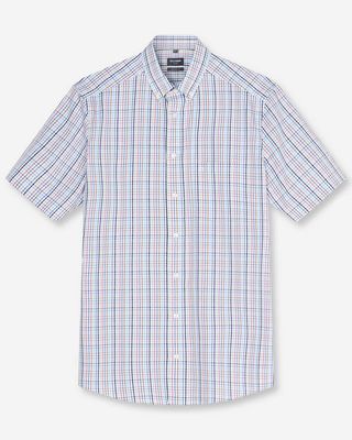 OLYMP Luxor overhemd 1112105-18 blauw ruit korte mouw modern fit katoen
