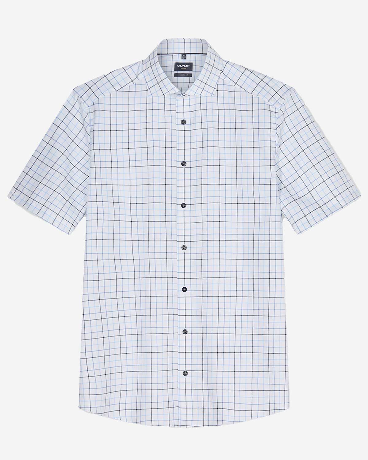 OLYMP Luxor overhemd blauw ruit modern fit korte mouw heren