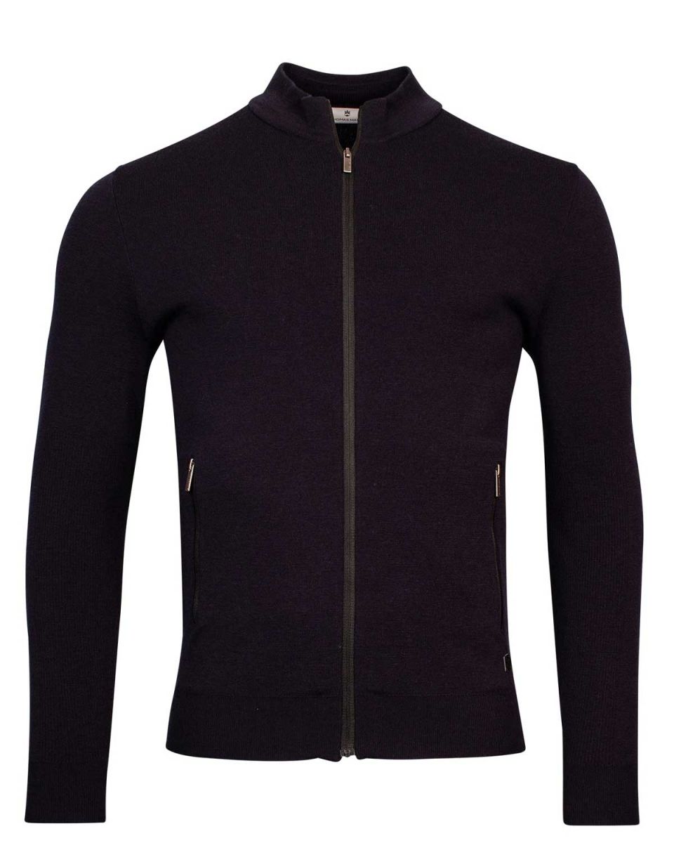 Thomas Maine vest donkerblauw zip cardigan casual fit viscose polyester heren