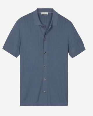 Thomas Maine doorgeknoopte cardigan polo korte mouw storm blue 61205TM700-66 lyocell zijde heren Haarlem