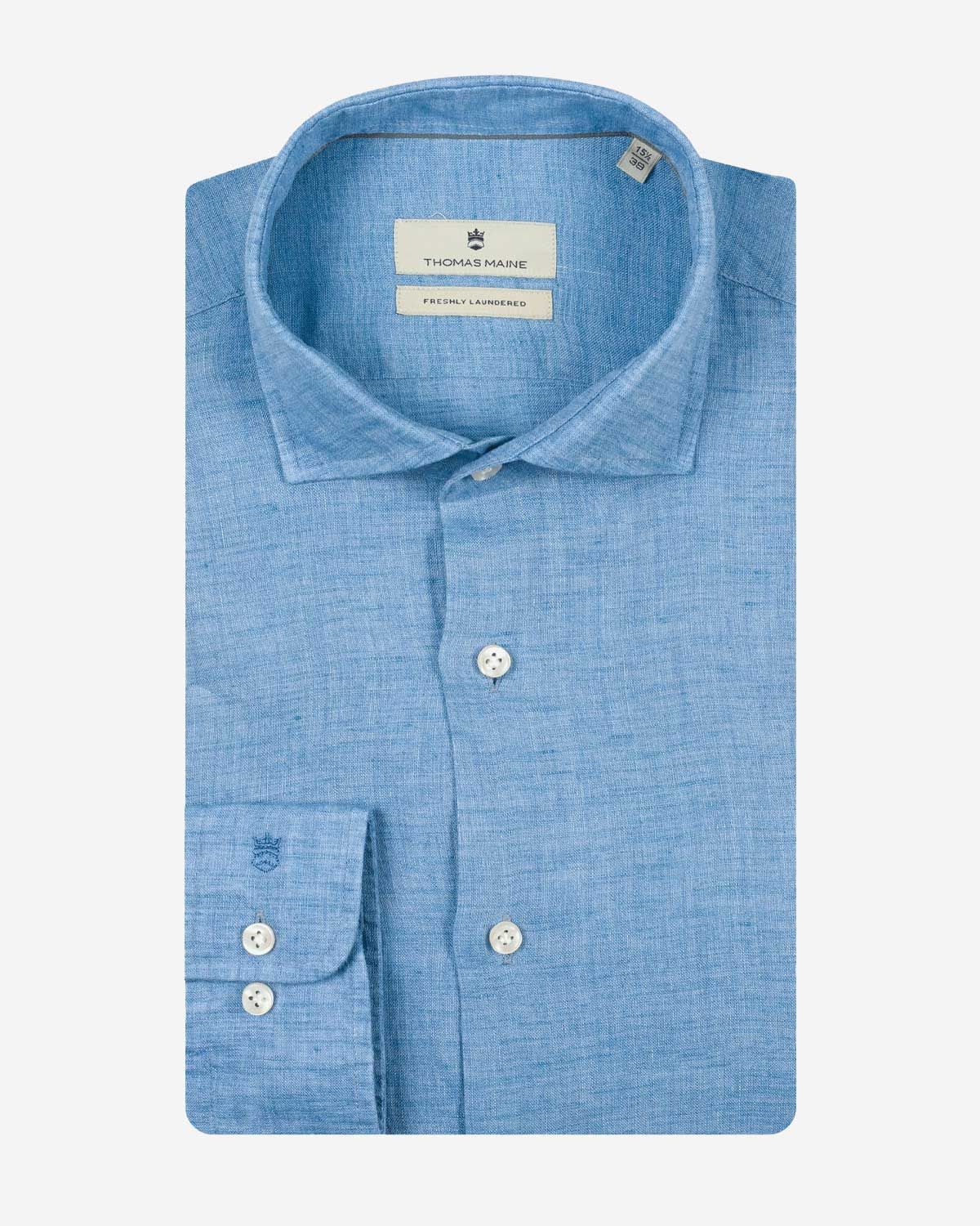 Thomas Maine Roma linnen overhemd blue 6147757-61 kent kraag delavé modern fit heren Haarlem