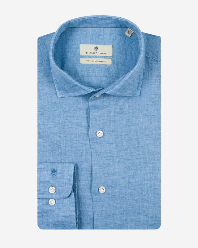 Thomas Maine Roma linnen overhemd blue 6147757-61 kent kraag delavé modern fit heren Haarlem