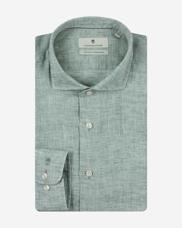 Thomas Maine Roma linnen overhemd soft green 6147757-73 kent kraag delavé modern fit heren Haarlem