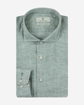 Thomas Maine Roma linnen overhemd soft green 6147757-73 kent kraag delavé modern fit heren Haarlem