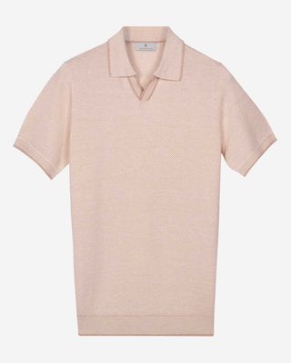 Thomas Maine pullover polo korte mouw jacquard visgraat soft peach 835TM507-25 linnen merino heren Haarlem