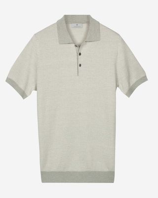Thomas Maine pullover polo korte mouw jacquard pied-de-poule soft green 835TM300-73 linnen merino heren plat