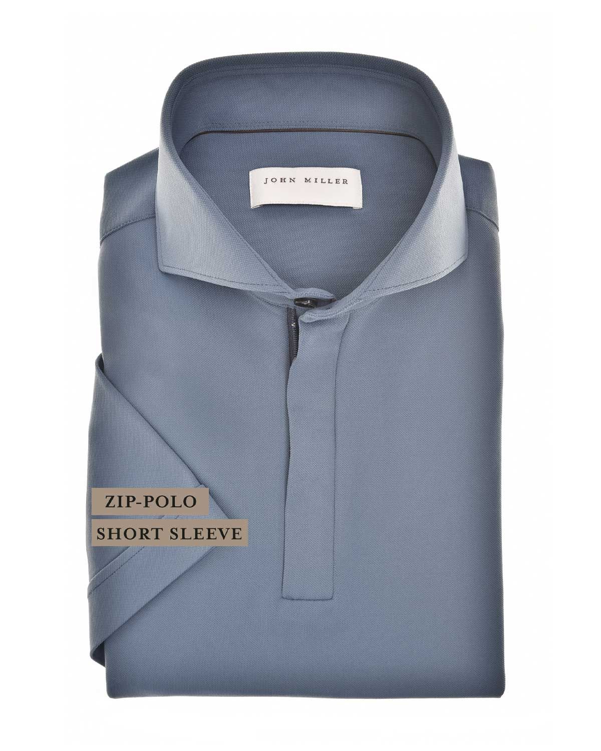 John Miller 5142677-161 middenblauwe Slim Fit polo met Cutaway kraag