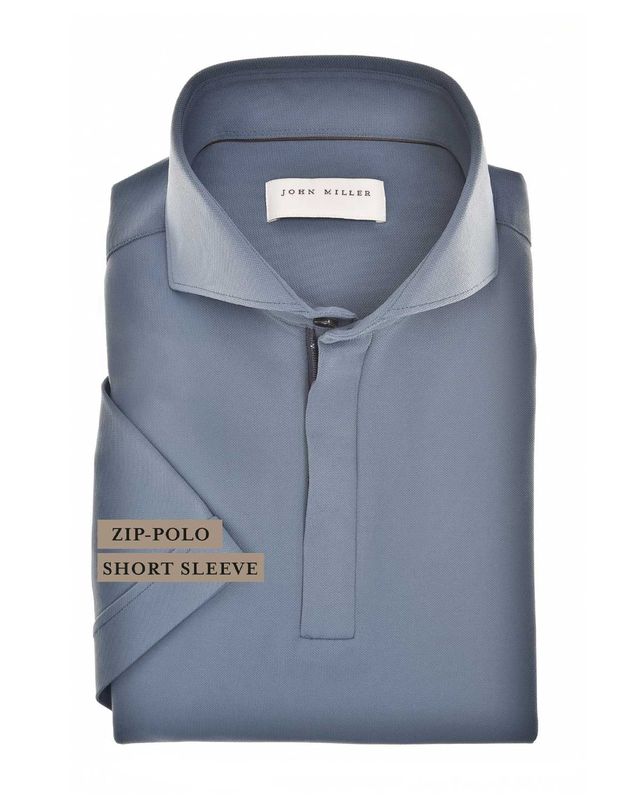 John Miller 5142677-161 middenblauwe Slim Fit polo met Cutaway kraag