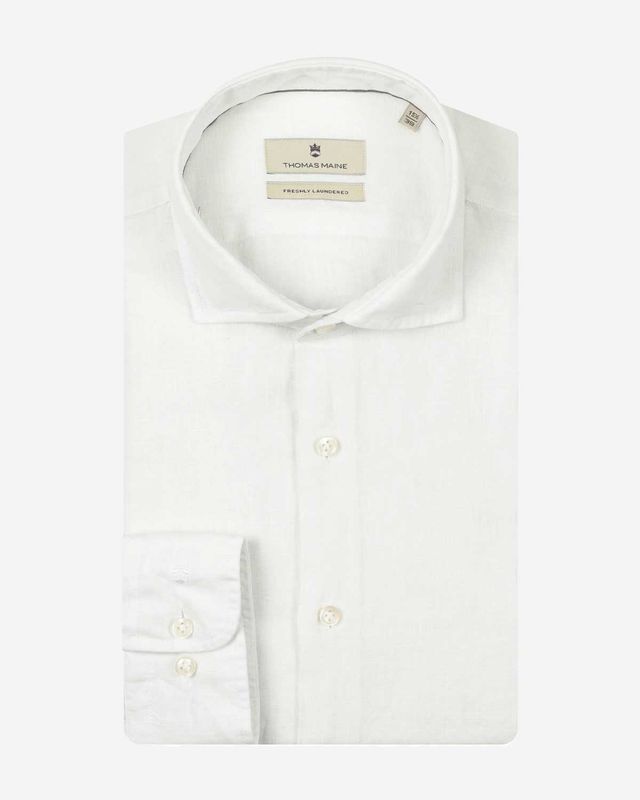Thomas Maine Roma linnen overhemd wit 6147757-10 kent kraag delavé modern fit heren Haarlem