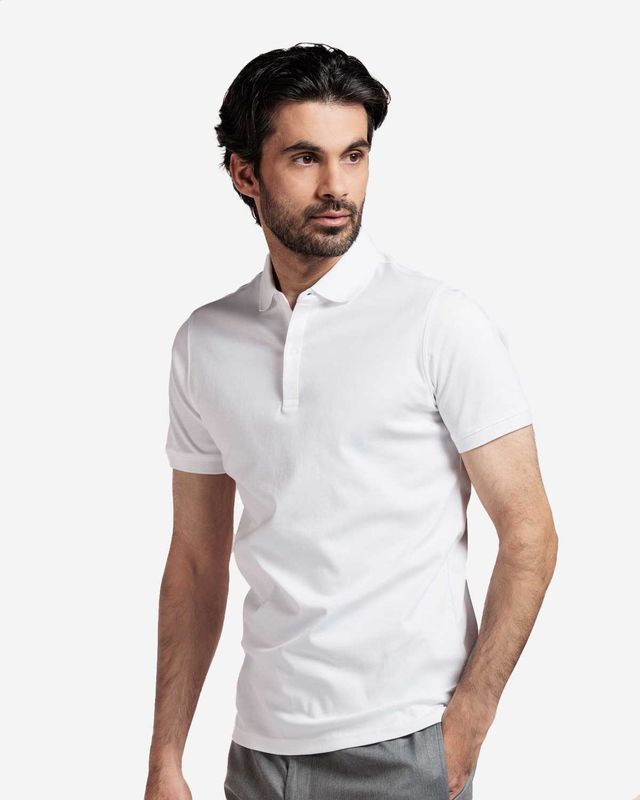 Thomas Maine polo wit NOS52TM078-10 kraag detail liquid cotton heren Haarlem