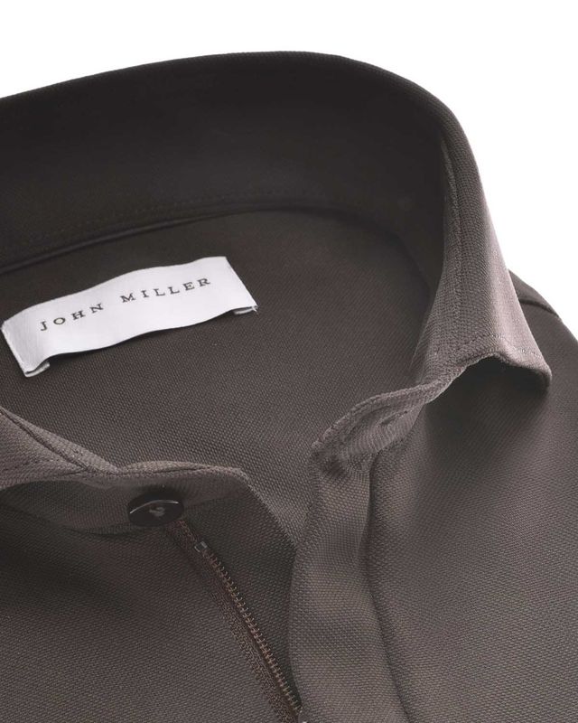 John Miller 5142677-690 donkerbruine polo met Cutaway kraag en ritssluiting