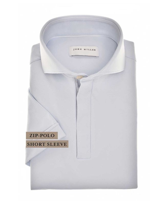 John Miller 5142677-110 lichtblauwe Slim Fit polo met Cutaway kraag