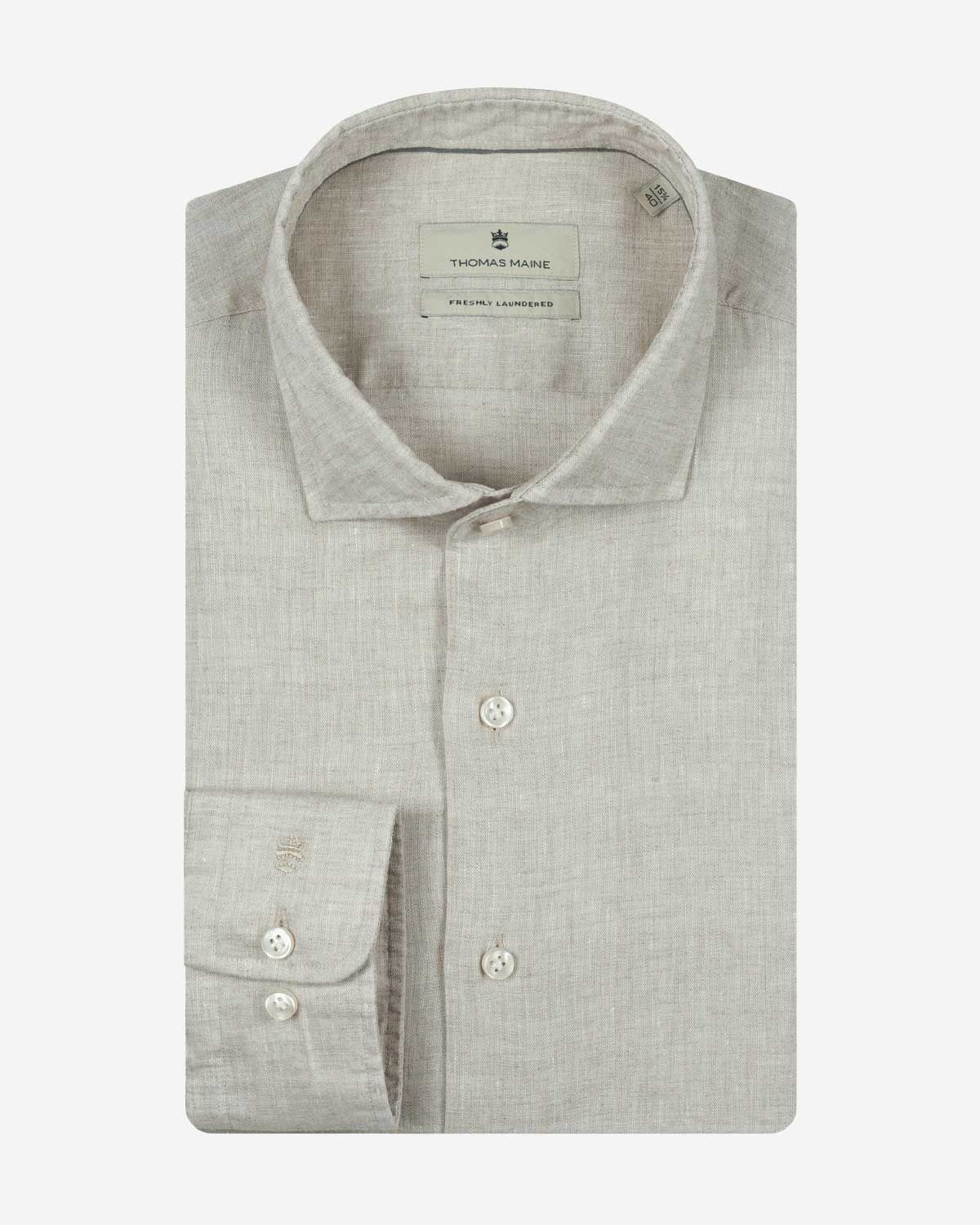 Thomas Maine Roma linnen overhemd light beige 6147757-81 kent kraag delavé modern fit heren Haarlem