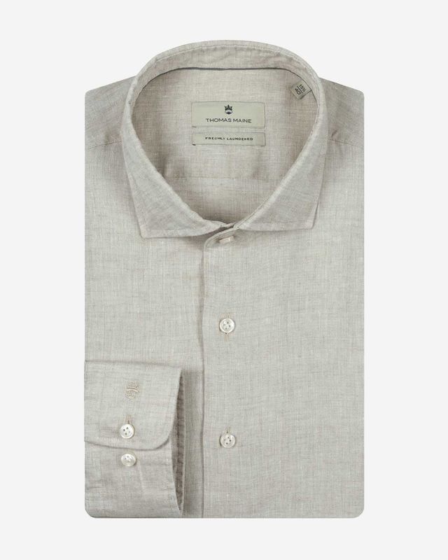 Thomas Maine Roma linnen overhemd light beige 6147757-81 kent kraag delavé modern fit heren Haarlem