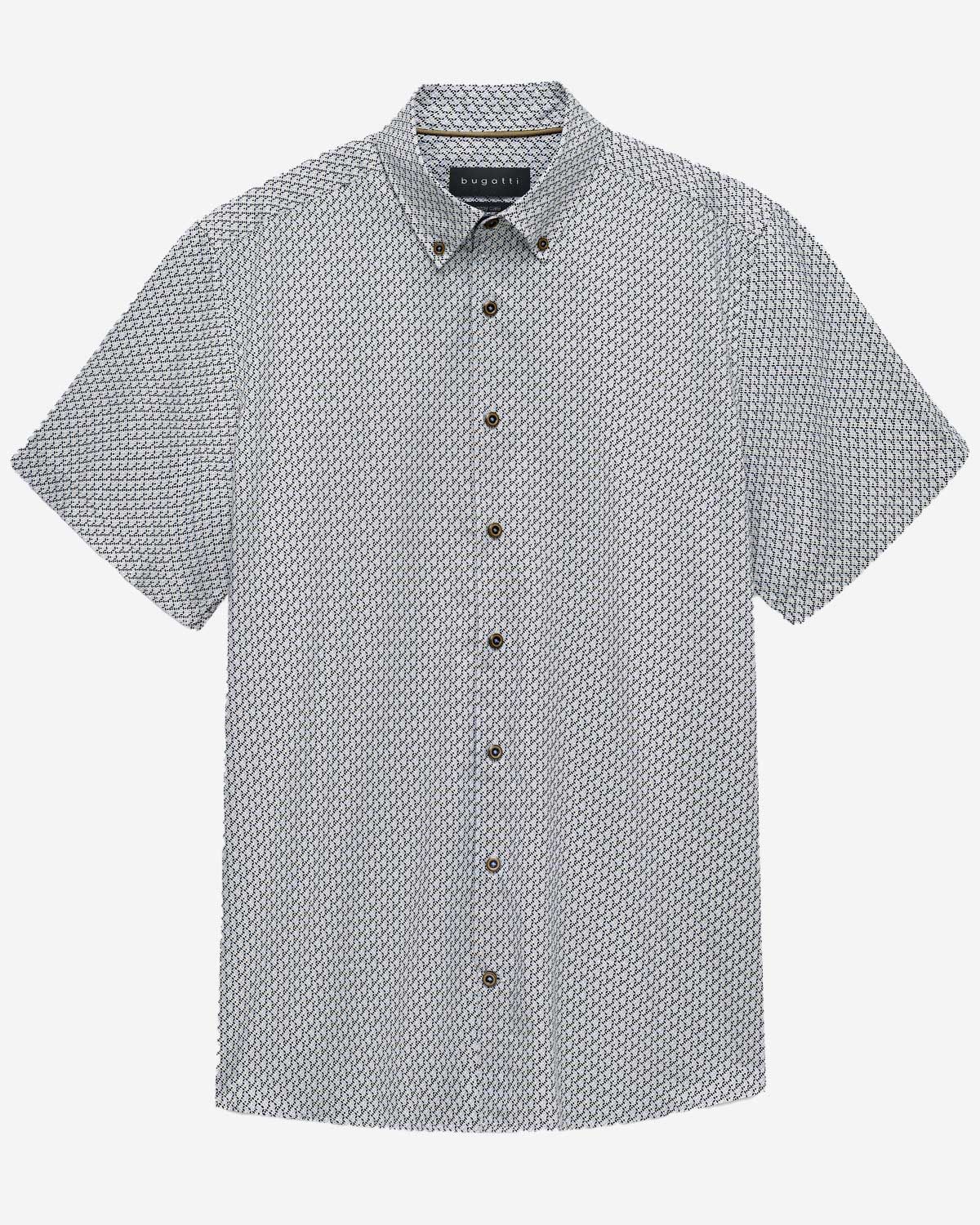 Bugatti overhemd korte mouw grafisch print navy wit button-down 9450-18513E-40 katoen heren Haarlem voorkant