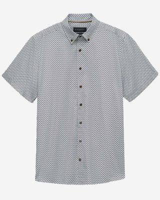 Bugatti overhemd korte mouw grafisch print navy wit button-down 9450-18513E-40 katoen heren Haarlem voorkant
