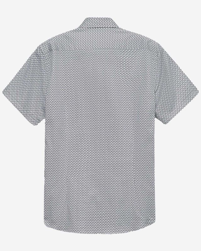 Bugatti overhemd korte mouw grafisch print navy wit button-down 9450-18513E-40 katoen heren Haarlem achterkant
