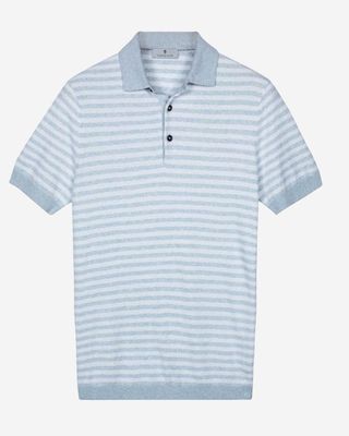 Thomas Maine gebreide polo ice blue met streepdessin voor heren voorkant