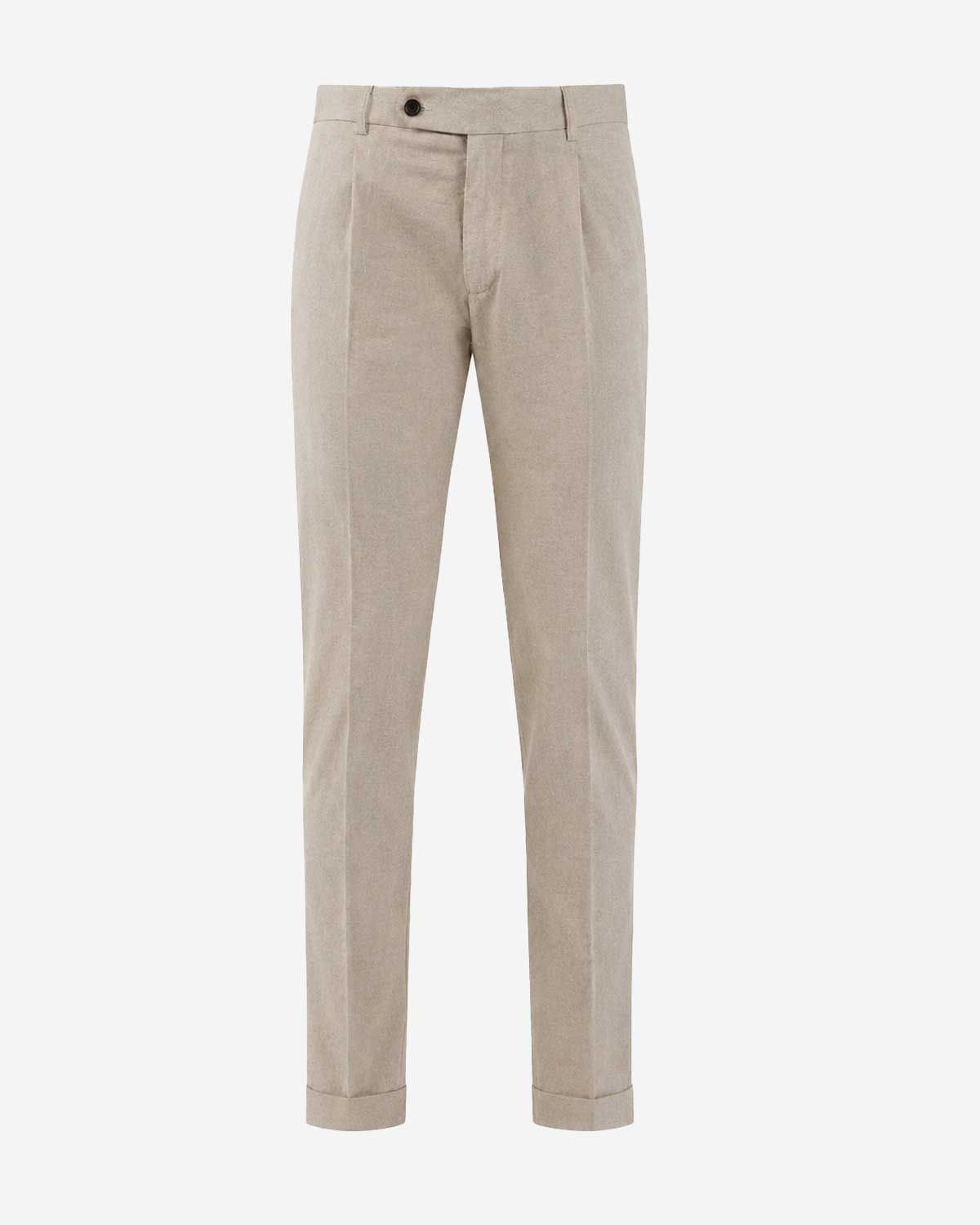 Beige Berwich Xretrolong-GD bandplooibroek van linnen en lyocell met retro uitstraling