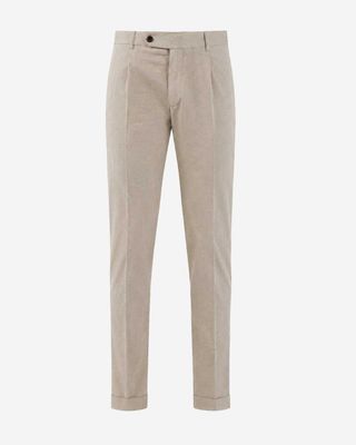 Beige Berwich Xretrolong-GD bandplooibroek van linnen en lyocell met retro uitstraling