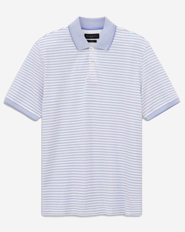 Bugatti polo korte mouw light blue met fijn streepdessin voor heren voorkant