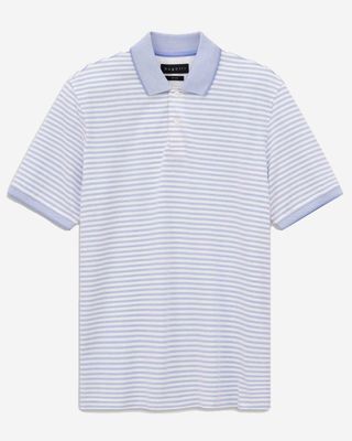 Bugatti polo korte mouw light blue met fijn streepdessin voor heren voorkant