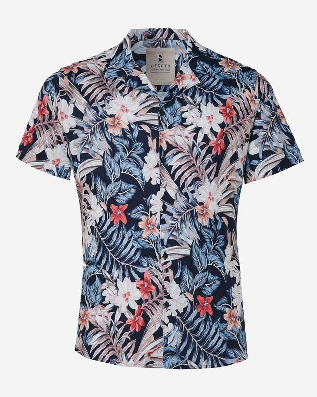 Desoto jersey overhemd korte mouw met kleurrijke tropical print plat gefotografeerd
