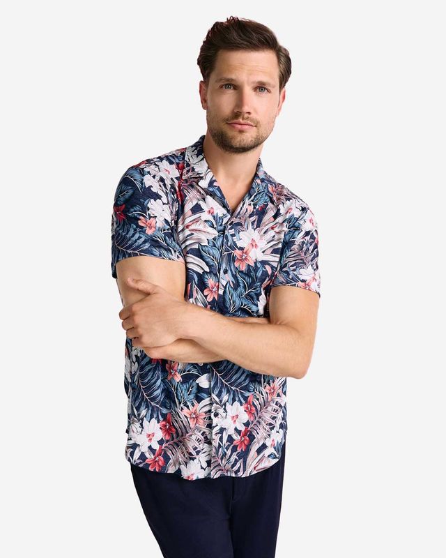 Desoto jersey overhemd met tropical bloemenprint voor heren voorkant